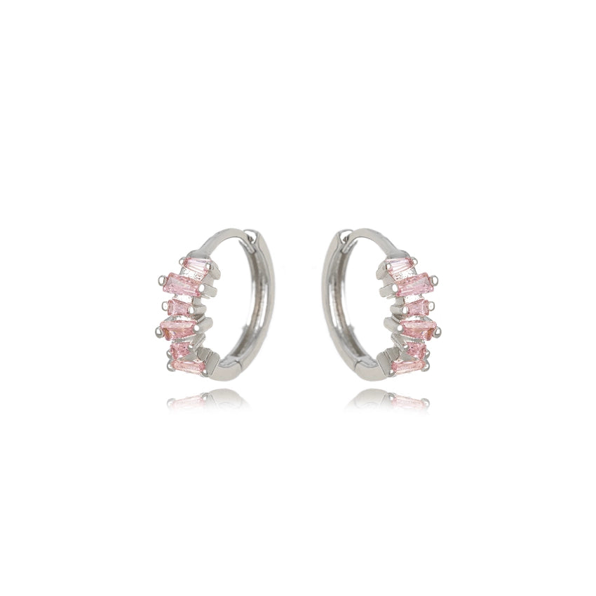 ARGOLA CRAVEJADA ROSA COM FECHO CLICK