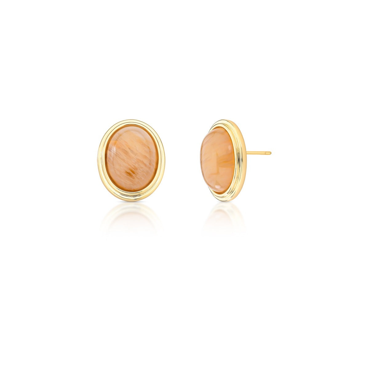 BRINCO MEDIO PEDRA RUTILO INGLES OVAL TEXTURIZADO 15MM/ 20X16X5MM BAN. DOURADO /BEGE