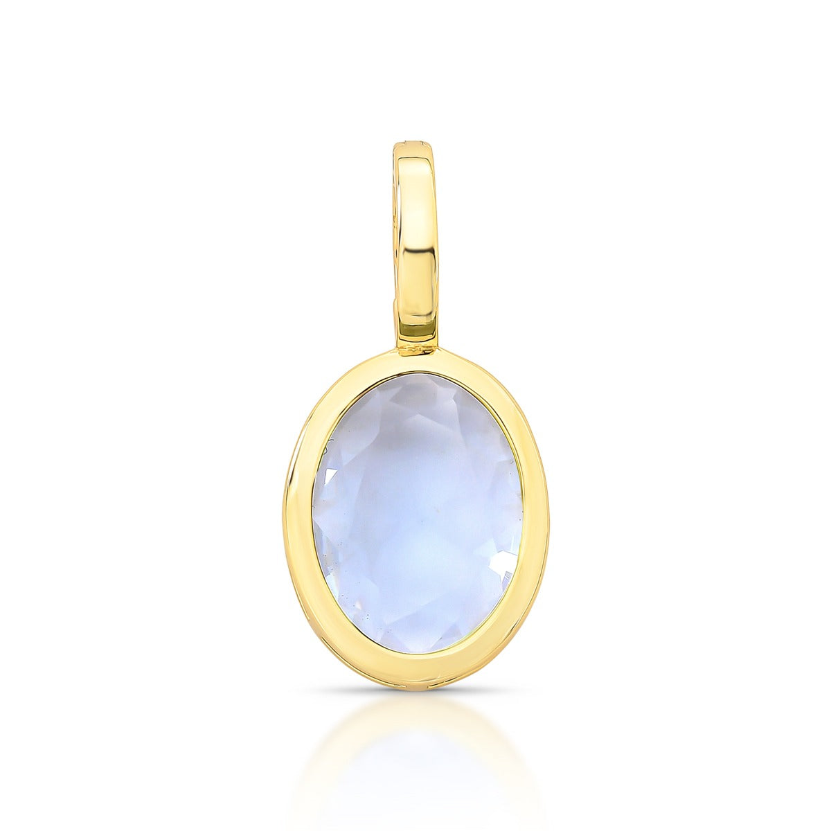 PINGENTE C/ FECHO PEDRA CRISTAL OVAL LATERAL VAZADO 32X15X5MM BAN. DOURADO /AZUL CLARO