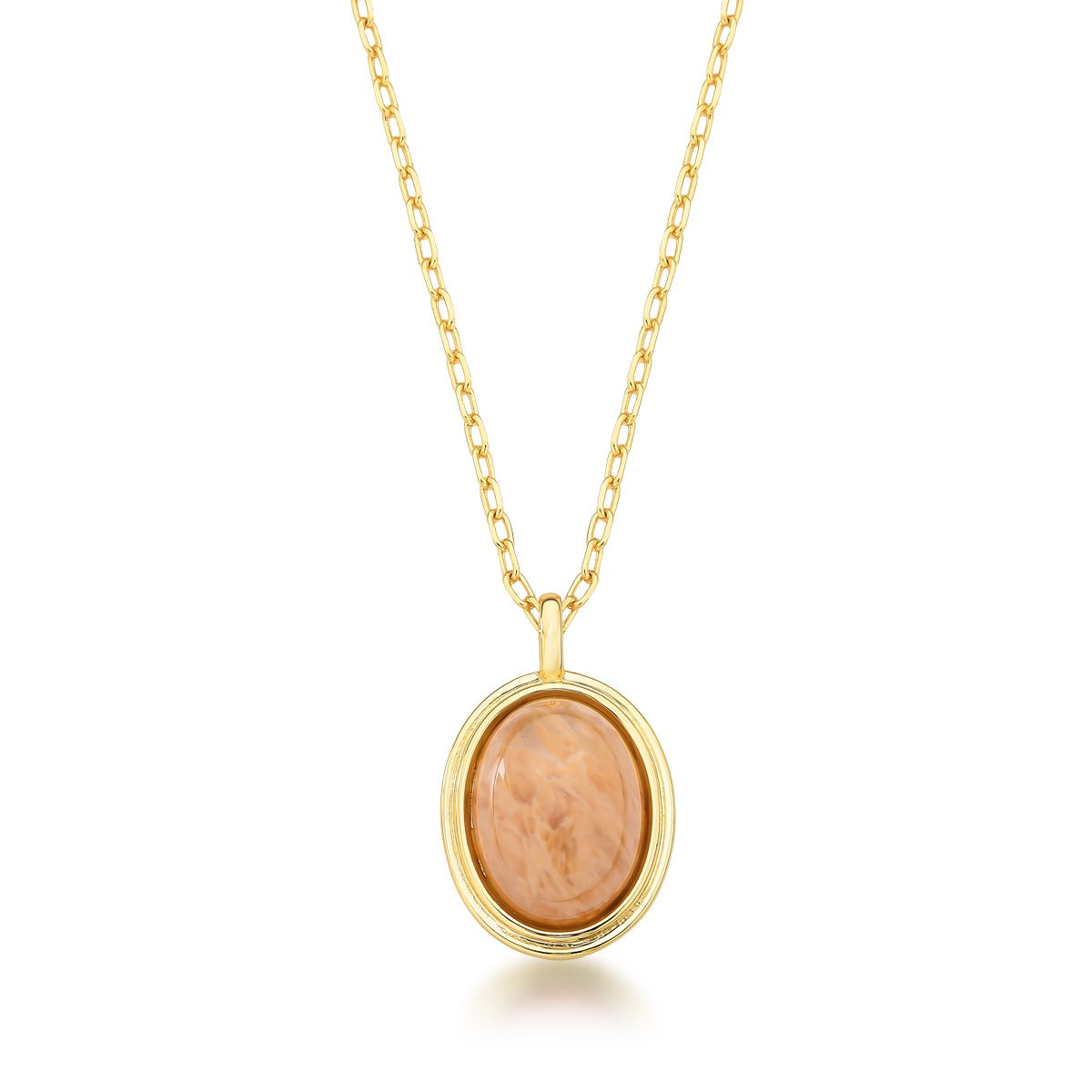 CORRENTE C/ PING PEDRA RUTILO INGLES  OVAL TEXTURIZADO ABAULADO 26X16X7MM  BAN. DOURADO /BEGE /TAM. 45