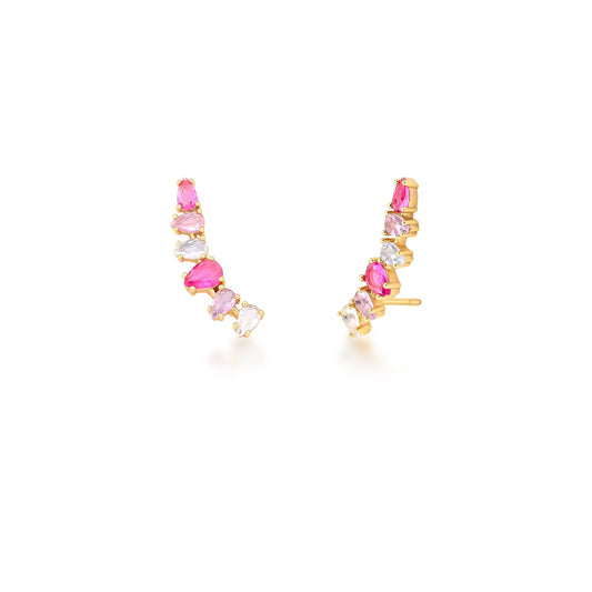 BRINCO EAR CUFF PEDRA 6 GOTA CURVO  25X8X3MM BAN. DOURADO /MULTI COLOR 5
