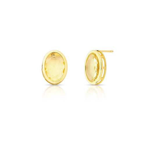 BRINCO SOLITARIO PEDRA CRISTAL OVAL  LATERAL VAZADO 20X15X5MM BAN.  DOURADO /AMARELO CLARO