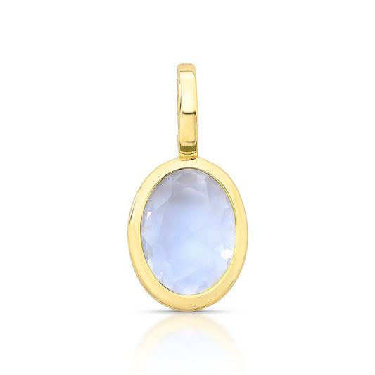 PINGENTE C/ FECHO PEDRA CRISTAL OVAL  LATERAL VAZADO 32X15X5MM BAN.  DOURADO /AZUL CLARO
