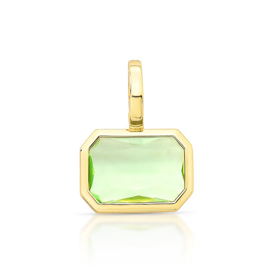 PINGENTE C/ FECHO PEDRA CRISTAL  RETANGULAR LATERAL VAZADO 27X20X5MM  BAN. DOURADO /VERDE CLARO